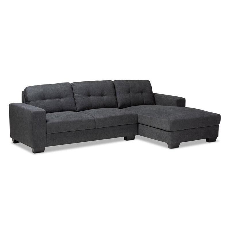 BAXTON STUDIO LANGLEY MODERN AND CONTEMPORARY DARK GREY FABRIC UPHOLSTERED SECTIONAL SOFA WITH RIGHT FACING CHAISE