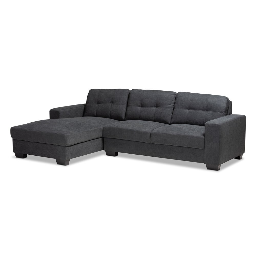 BAXTON STUDIO LANGLEY MODERN AND CONTEMPORARY DARK GREY FABRIC UPHOLSTERED SECTIONAL SOFA WITH LEFT FACING CHAISE