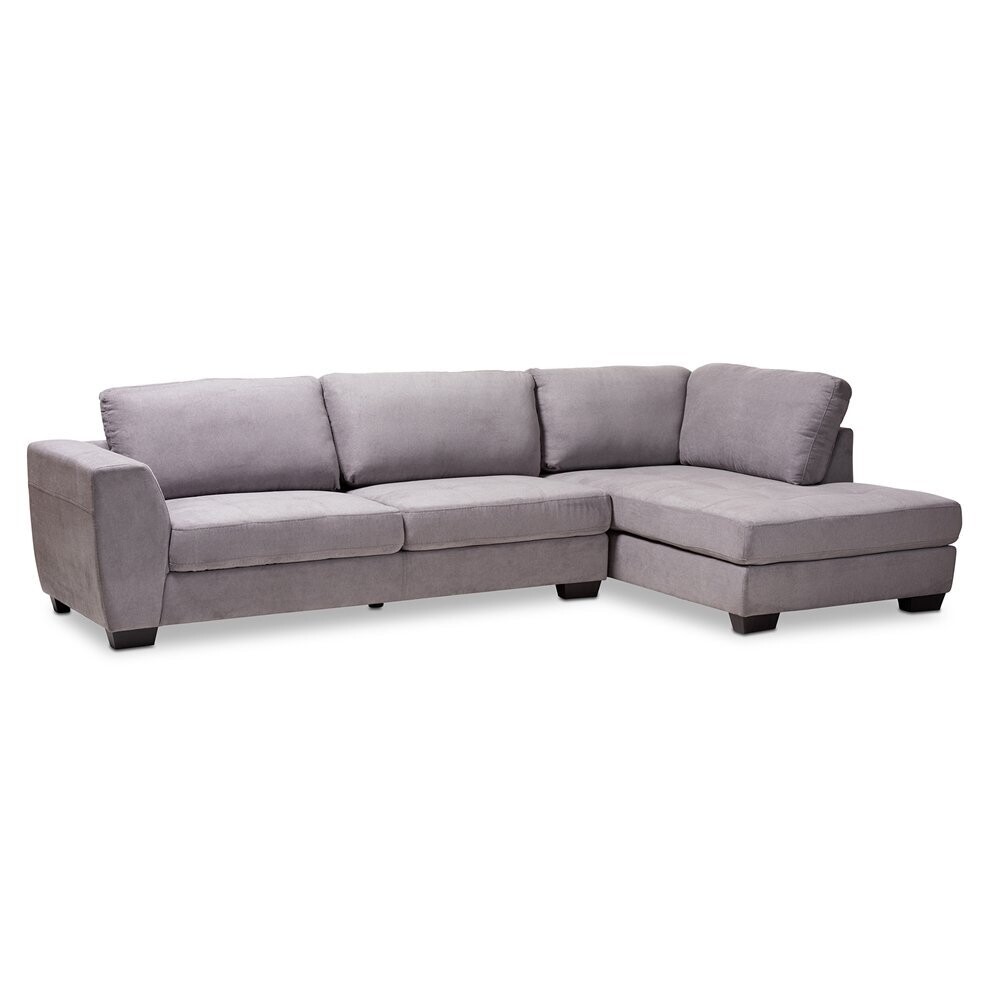 BAXTON STUDIO PETRA MODERN AND CONTEMPORARY GRAY FABRIC UPHOLSTERED RIGHT FACING SECTIONAL SOFA