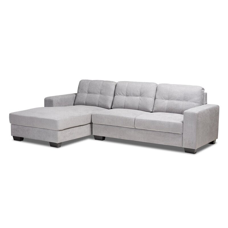 BAXTON STUDIO LANGLEY MODERN AND CONTEMPORARY LIGHT GREY FABRIC UPHOLSTERED SECTIONAL SOFA WITH LEFT FACING CHAISE