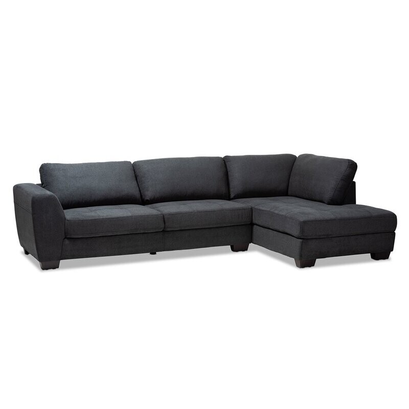 BAXTON STUDIO PETRA MODERN AND CONTEMPORARY CHARCOAL FABRIC UPHOLSTERED RIGHT FACING SECTIONAL SOFA