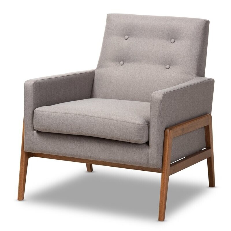 BAXTON STUDIO PERRIS MID-CENTURY MODERN LIGHT GREY FABRIC UPHOLSTERED WALNUT FINISHED WOOD 3-PIECE LIVING ROOM SET