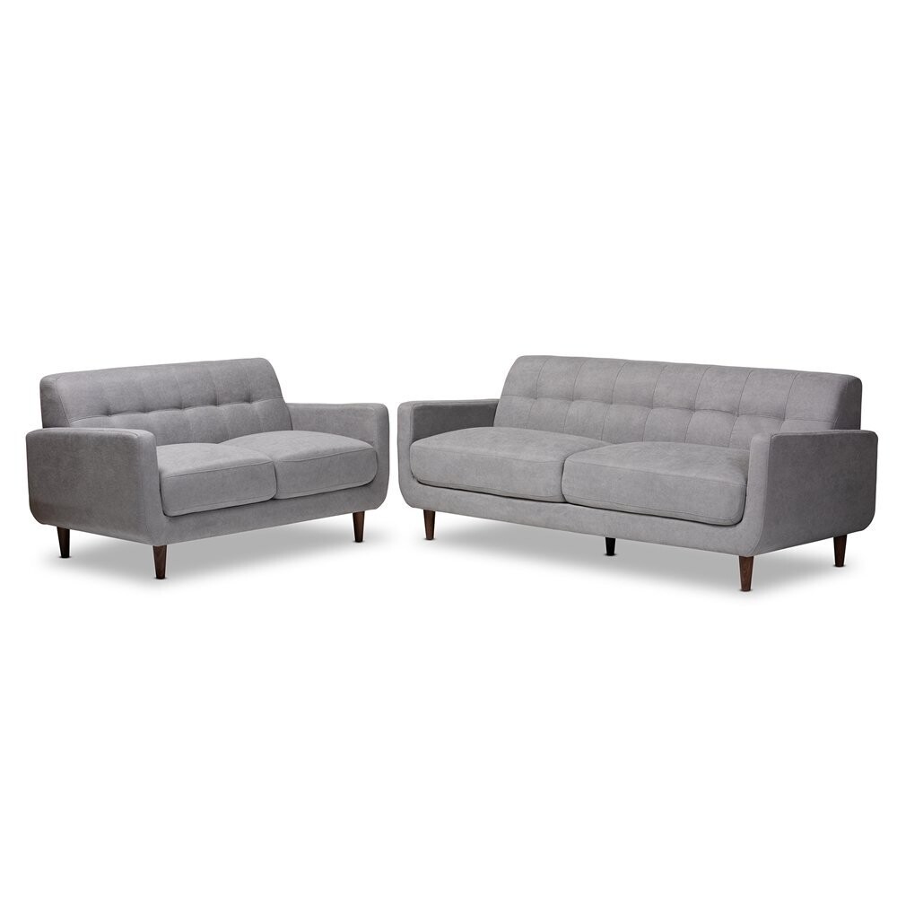 BAXTON STUDIO ALLISTER MID-CENTURY MODERN LIGHT GREY FABRIC UPHOLSTERED 2-PIECE LIVING ROOM SET