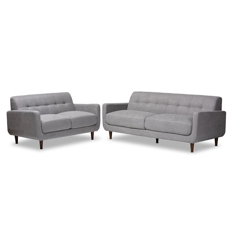 BAXTON STUDIO ALLISTER MID-CENTURY MODERN LIGHT GREY FABRIC UPHOLSTERED 2-PIECE LIVING ROOM SET
