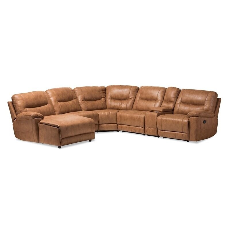 BAXTON STUDIO MISTRAL MODERN AND CONTEMPORARY LIGHT BROWN PALOMINO SUEDE 6-PIECE SECTIONAL WITH RECLINERS CORNER LOUNGE SUITE