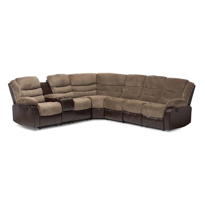 BAXTON STUDIO ROBINSON MODERN AND CONTEMPORARY BROWN TOWEL FABRIC AND BROWN FAUX LEATHER TWO-TONE 7-PIECE SECTIONAL SOFA