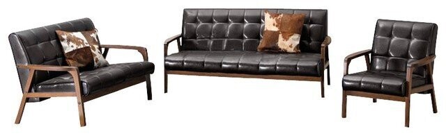 BAXTON STUDIO MID-CENTURY MASTERPIECES 3PC SOFA SET-BROWN