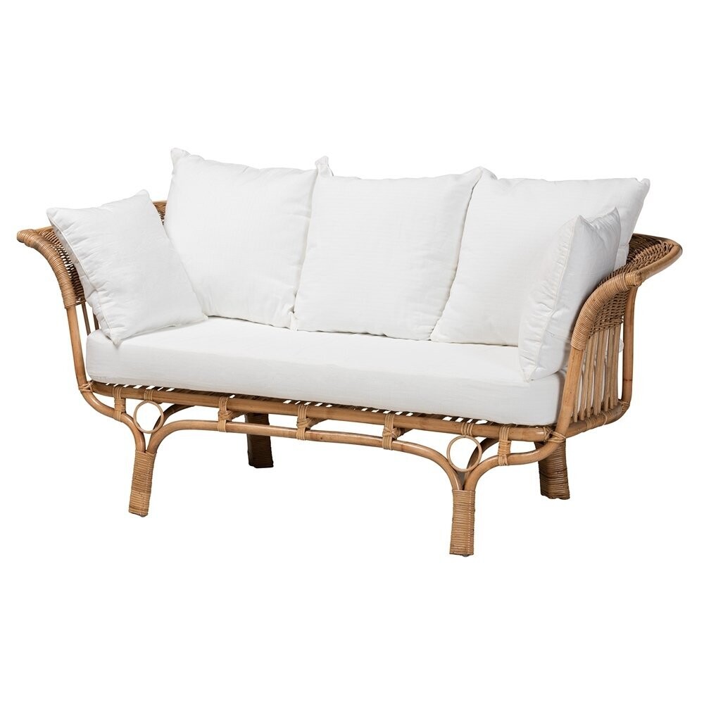 BAXTON STUDIO EDANA MODERN BOHEMIAN NATURAL RATTAN SOFA WITH CUSHION