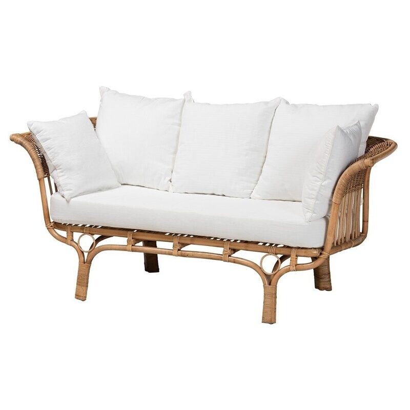BAXTON STUDIO EDANA MODERN BOHEMIAN NATURAL RATTAN SOFA WITH CUSHION BAXTON STUDIO EDANA MODERN BOHEMIAN NATURAL RATTAN SOFA WITH CUSHION