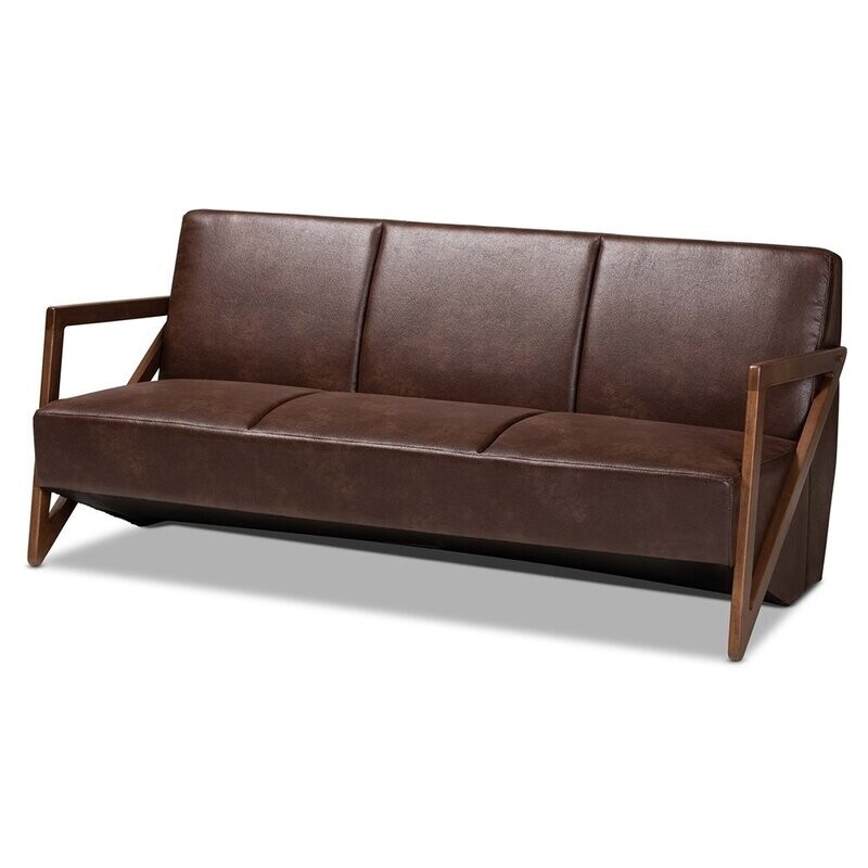 BAXTON STUDIO CHRISTA MID-CENTURY MODERN TRANSITIONAL DARK BROWN FAUX LEATHER EFFECT FABRIC UPHOLSTERED AND WALNUT BROWN FINISHED WOOD SOFA BAXTON STUDIO CHRISTA MID-CENTURY MODERN TRANSITIONAL DARK BROWN FAUX LEATHER EFFECT FABRIC UPHOLSTERED AND WALNUT BROWN FINISHED WOOD SOFA