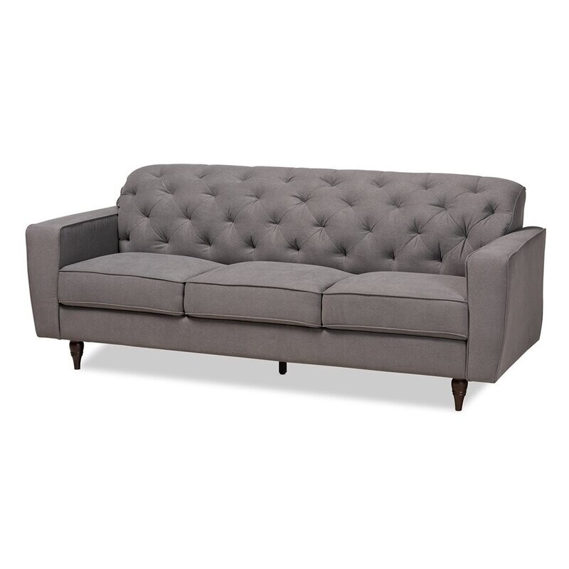BAXTON STUDIO FARLEY MODERN AND CONTEMPORARY TRANSITIONAL GREY FABRIC UPHOLSTERED AND DARK BROWN FINISHED WOOD SOFA