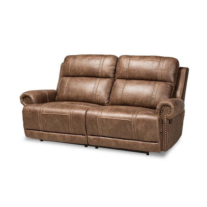BAXTON STUDIO BUCKLEY MODERN AND CONTEMPORARY LIGHT BROWN FAUX LEATHER UPHOLSTERED 2-SEATER RECLINING SOFA