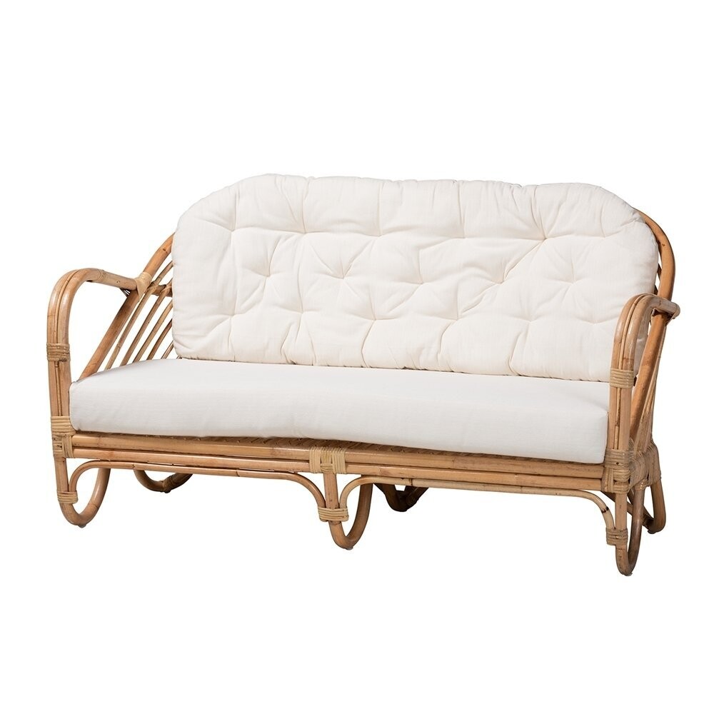 BAXTON STUDIO ALIANE MODERN BOHEMIAN NATURAL BROWN ANTIQUE RATTAN LOVESEAT