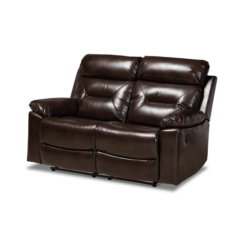 BAXTON STUDIO BYRON MODERN AND CONTEMPORARY DARK BROWN FAUX LEATHER UPHOLSTERED 2-SEATER RECLINING LOVESEAT
