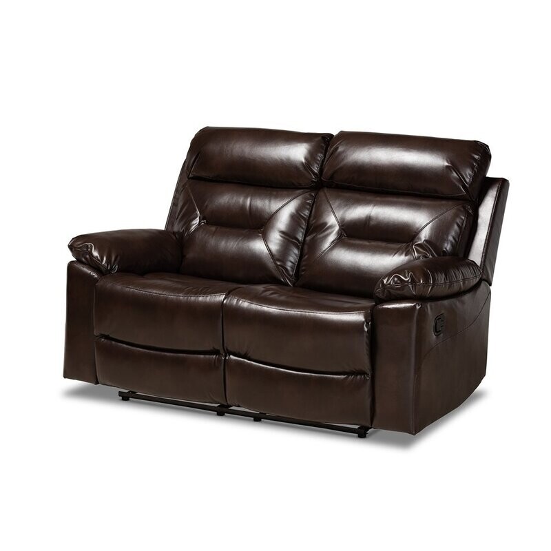 BAXTON STUDIO BYRON MODERN AND CONTEMPORARY DARK BROWN FAUX LEATHER UPHOLSTERED 2-SEATER RECLINING LOVESEAT