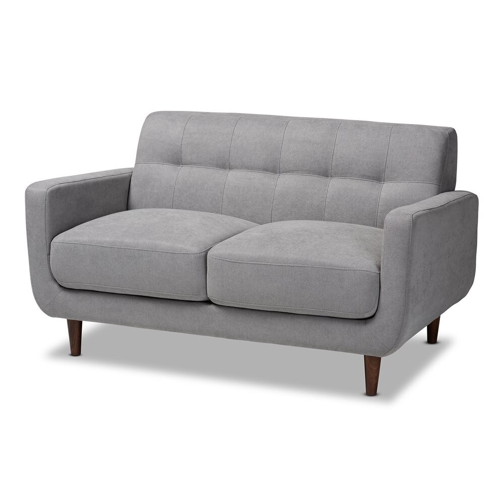 BAXTON STUDIO ALLISTER MID-CENTURY MODERN LIGHT GREY FABRIC UPHOLSTERED LOVESEAT