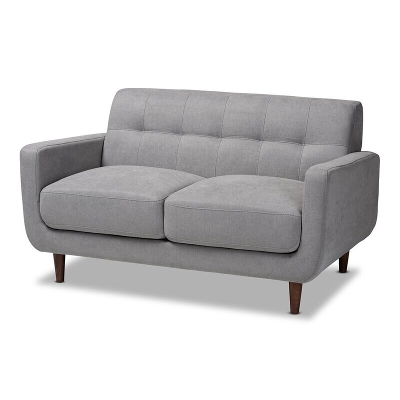 BAXTON STUDIO ALLISTER MID-CENTURY MODERN LIGHT GREY FABRIC UPHOLSTERED LOVESEAT