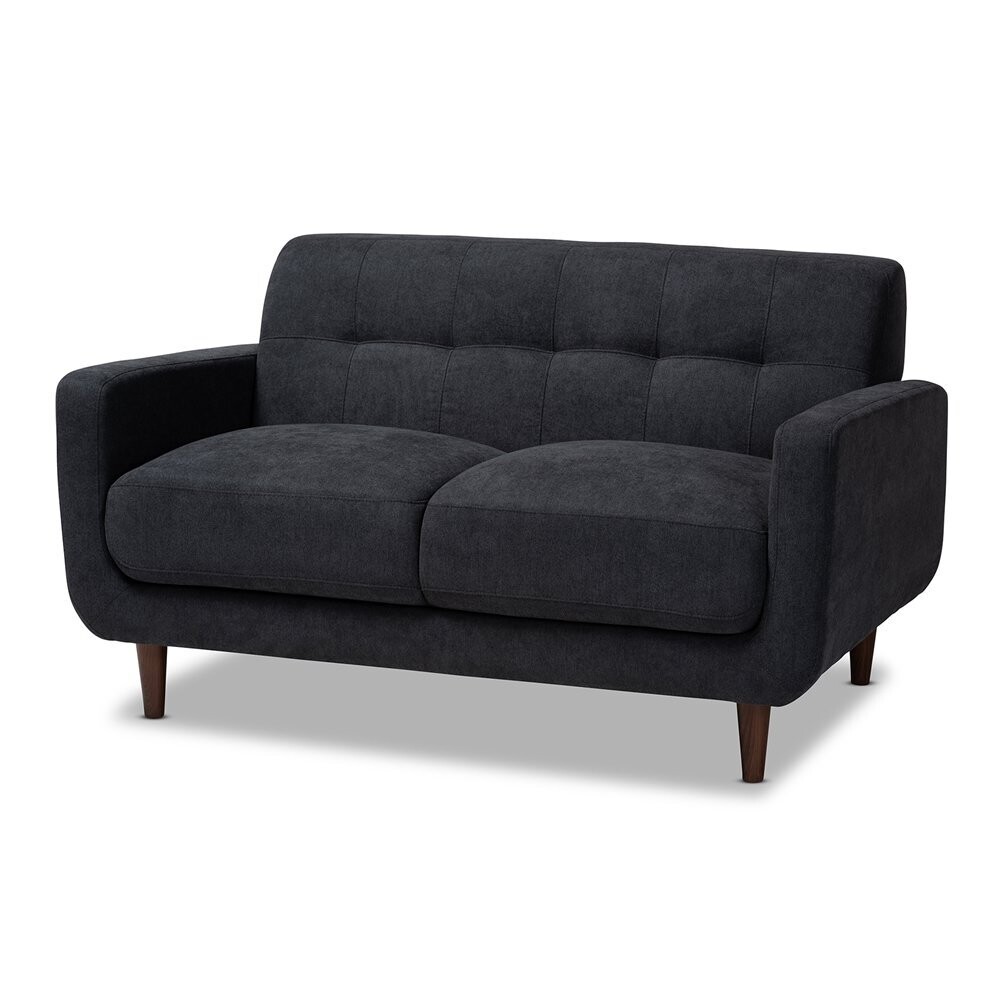 BAXTON STUDIO ALLISTER MID-CENTURY MODERN DARK GREY FABRIC UPHOLSTERED LOVESEAT