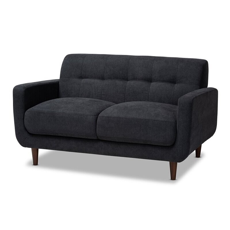 BAXTON STUDIO ALLISTER MID-CENTURY MODERN DARK GREY FABRIC UPHOLSTERED LOVESEAT