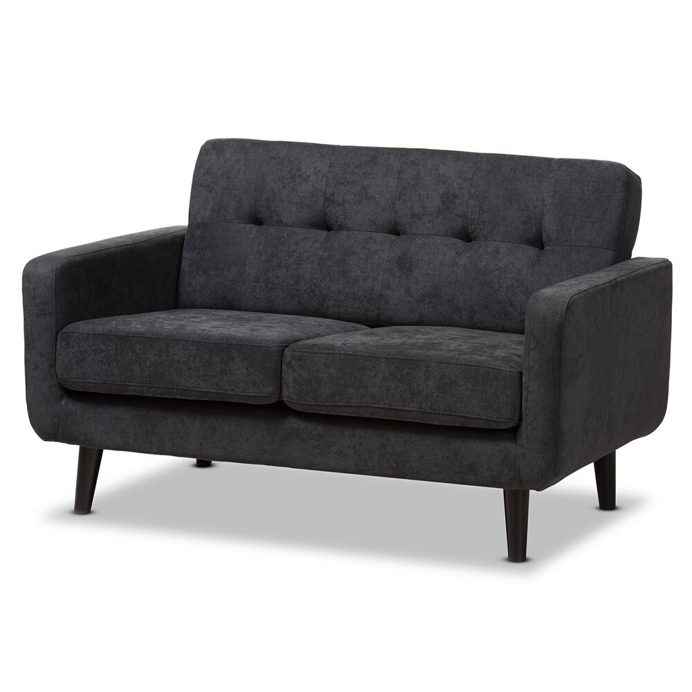 BAXTON STUDIO CARINA MID-CENTURY MODERN DARK GREY FABRIC UPHOLSTERED LOVESEAT
