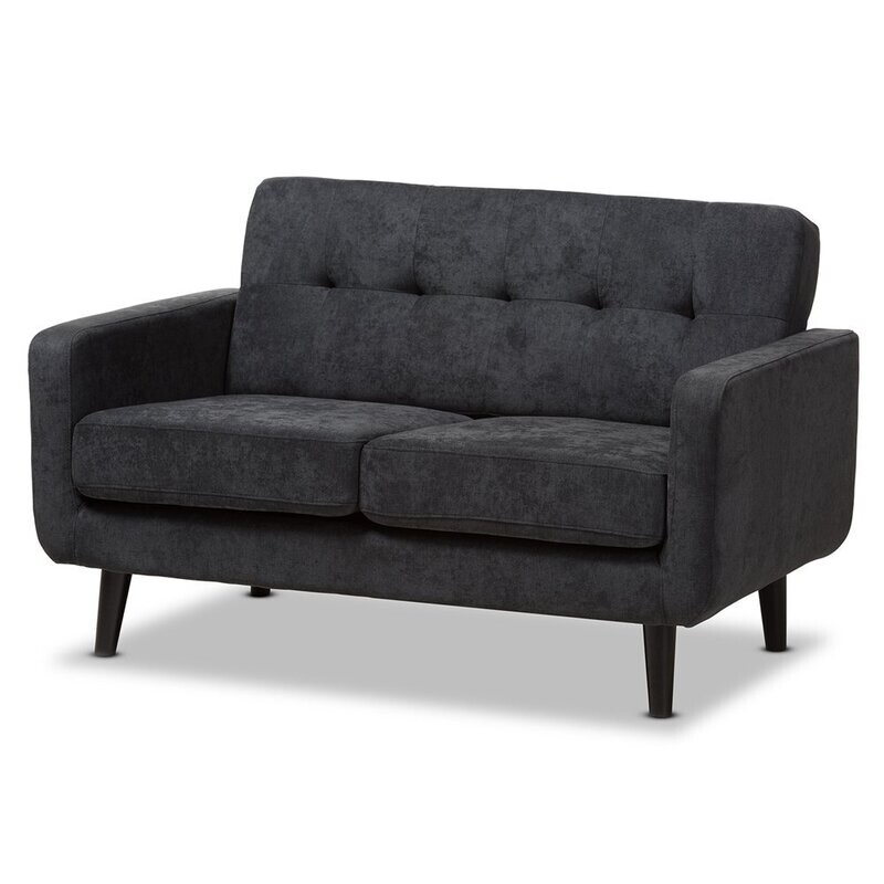 BAXTON STUDIO CARINA MID-CENTURY MODERN DARK GREY FABRIC UPHOLSTERED LOVESEAT