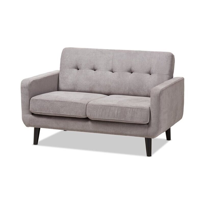 BAXTON STUDIO CARINA MID-CENTURY MODERN LIGHT GREY FABRIC UPHOLSTERED LOVESEAT