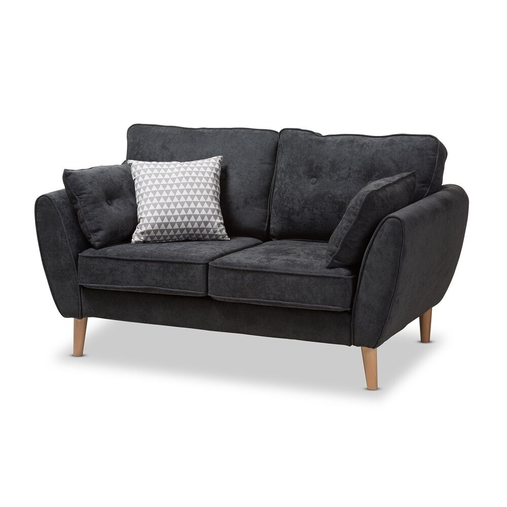 BAXTON STUDIO MIRANDA MID-CENTURY MODERN DARK GREY FABRIC UPHOLSTERED LOVESEAT