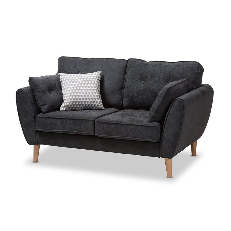 BAXTON STUDIO MIRANDA MID-CENTURY MODERN DARK GREY FABRIC UPHOLSTERED LOVESEAT