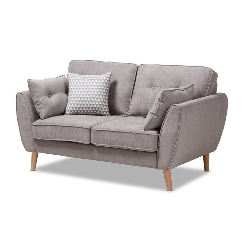 BAXTON STUDIO MIRANDA MID-CENTURY MODERN LIGHT GREY FABRIC UPHOLSTERED LOVESEAT