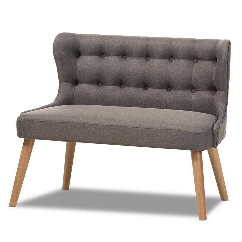 BAXTON STUDIO MELODY MID-CENTURY MODERN GREY FABRIC AND NATURAL WOOD FINISHING 2-SEATER SETTEE BENCH