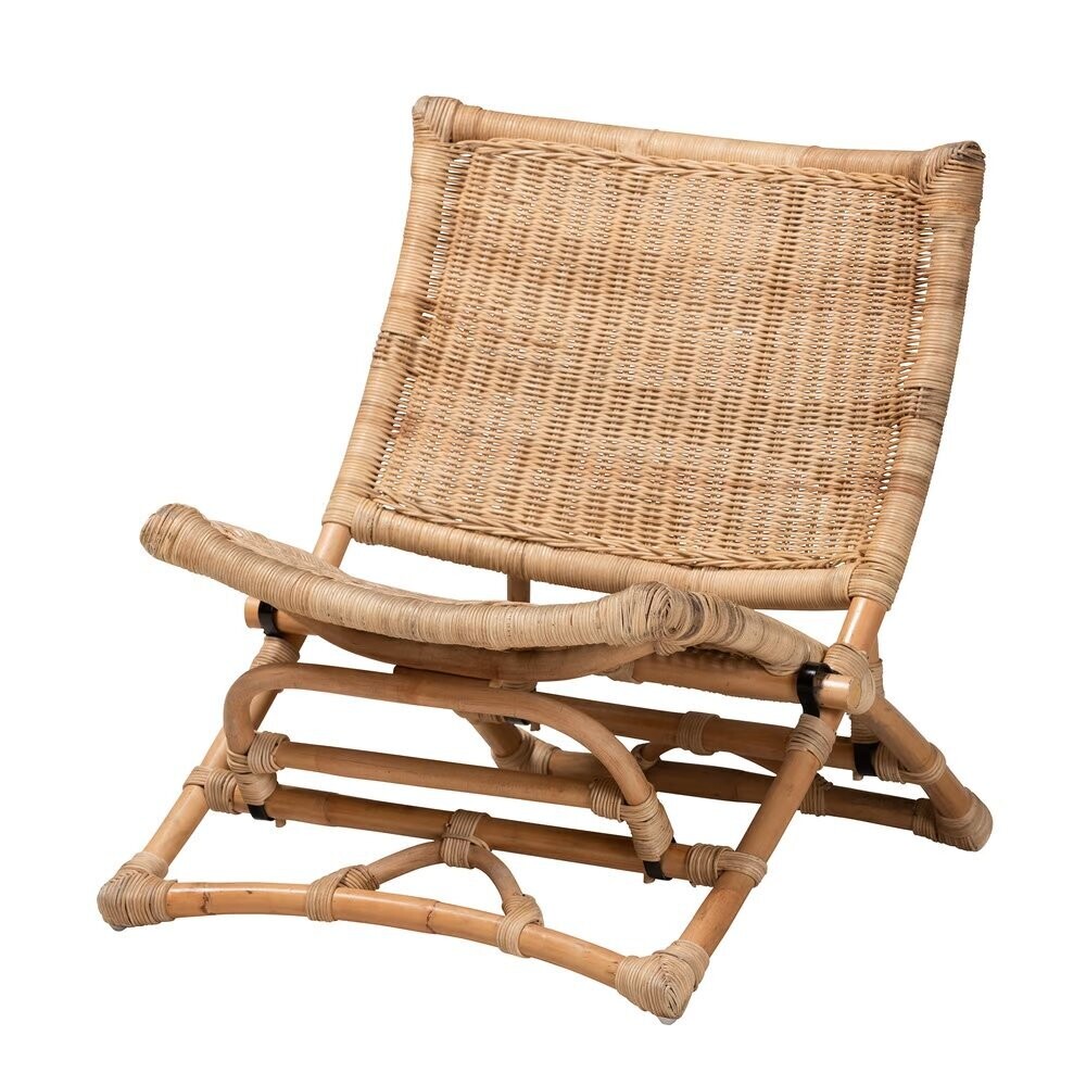 BAXTON STUDIO HERRARA MODERN BOHEMIAN NATURAL BROWN ANTIQUE RATTAN FOLDABLE LOUNGE CHAIR