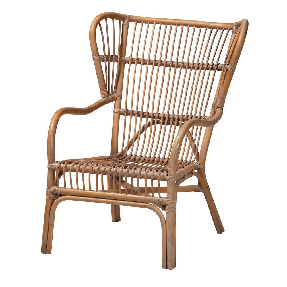 BAXTON STUDIO LAMARIA MODERN BOHMENIAN NATURAL BROWN ANTIQUE RATTAN ARMCHAIR