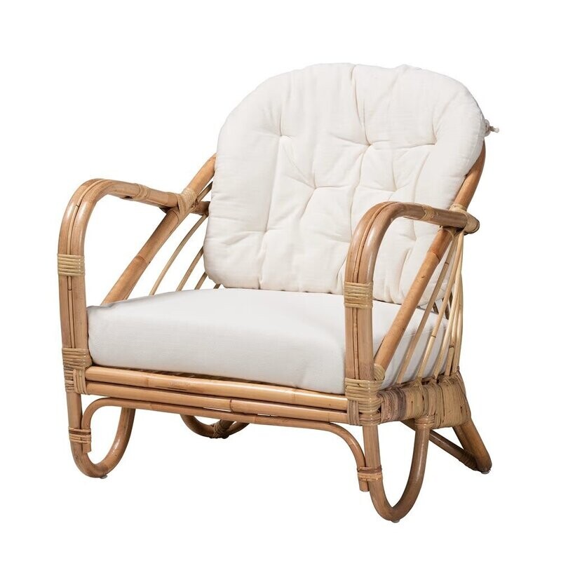 BAXTON STUDIO ALIANE MODERN BOHEMIAN NATURAL BROWN ANTIQUE RATTAN ARMCHAIR