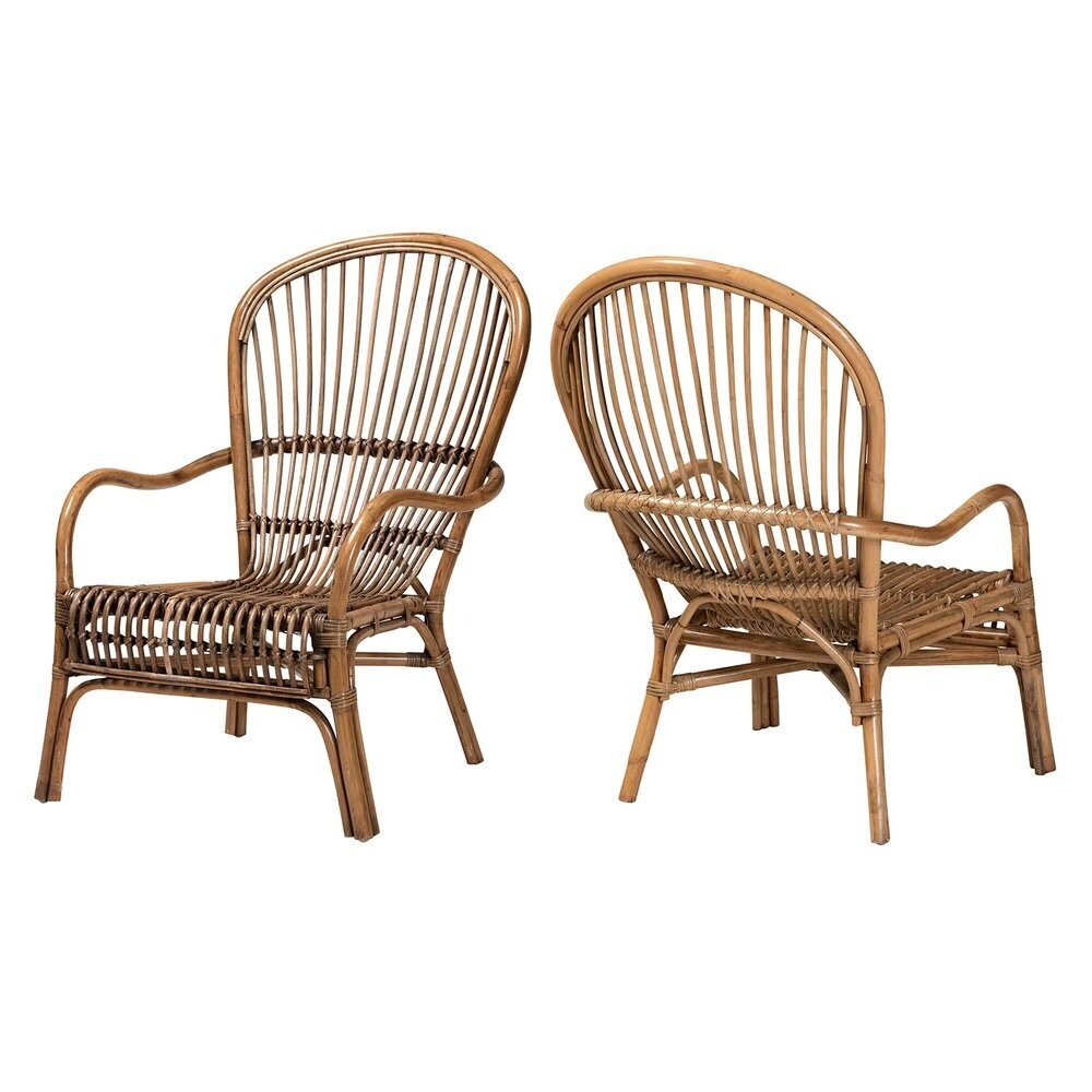 BAXTON STUDIO VARALI MODERN BOHEMIAN NATURAL RATTAN 2-PIECE LOUNGE CHAIR SET