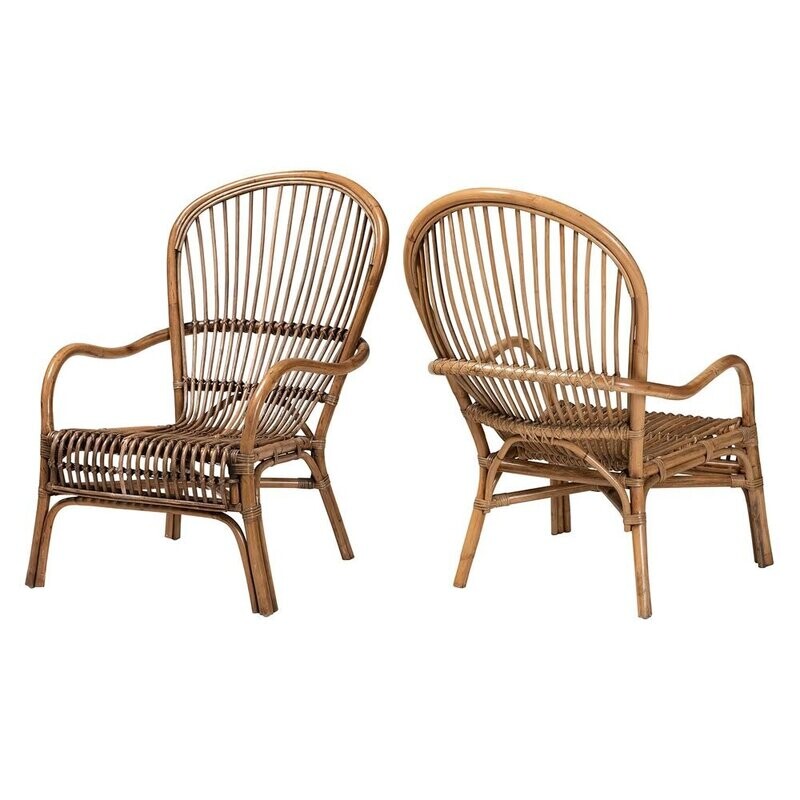 BAXTON STUDIO VARALI MODERN BOHEMIAN NATURAL RATTAN 2-PIECE LOUNGE CHAIR SET