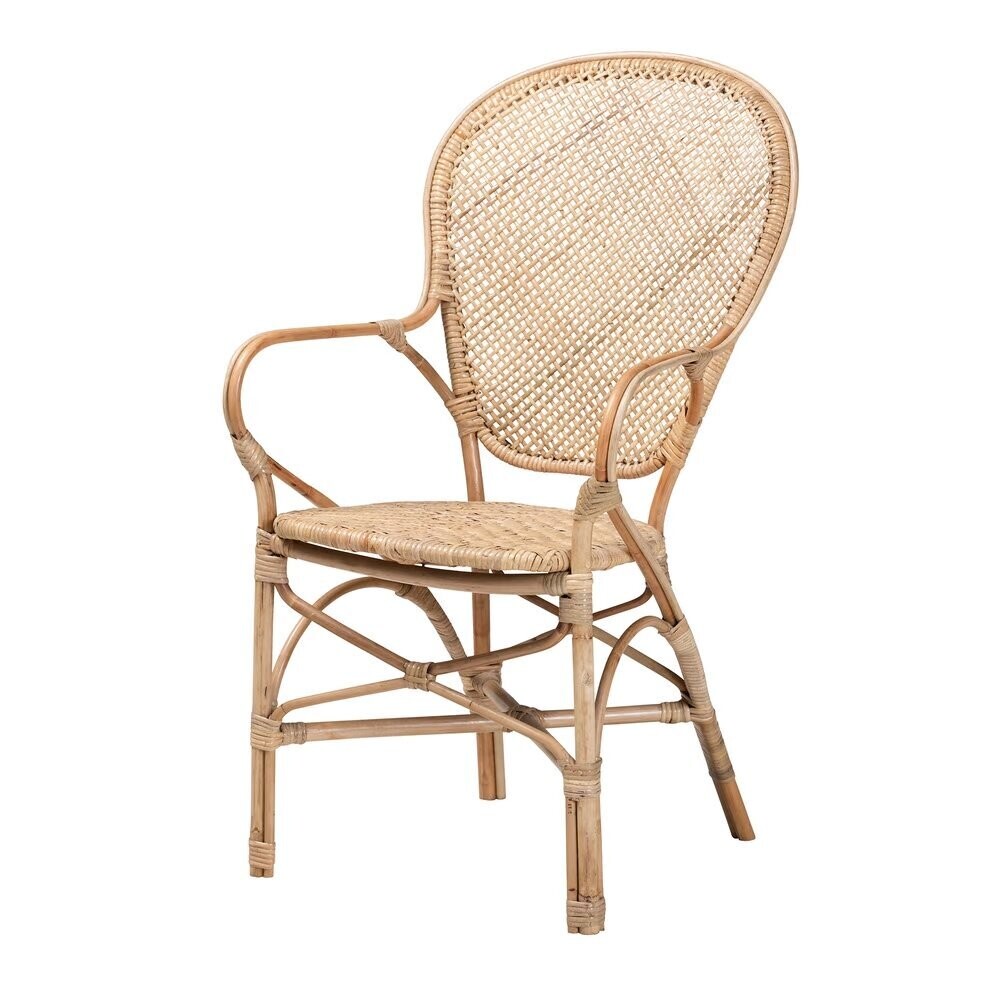 BAXTON STUDIO LALAINE MODERN BOHEMIAN NATURAL RATTAN DINING ARM CHAIR