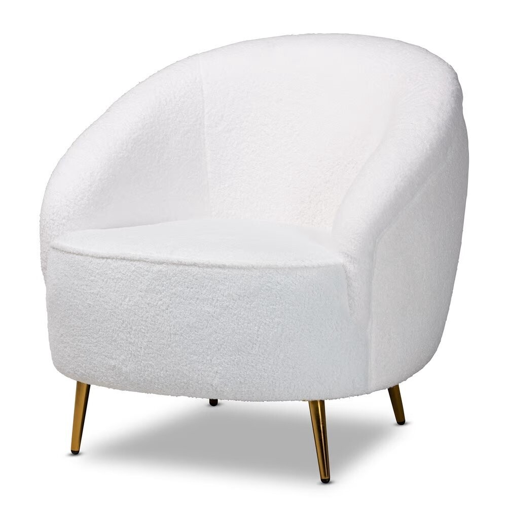 BAXTON STUDIO URIAN MODERN AND CONTEMPORARY WHITE BOUCLE UPHOLSTERED AND GOLD FINISHED METAL ACCENT CHAIR