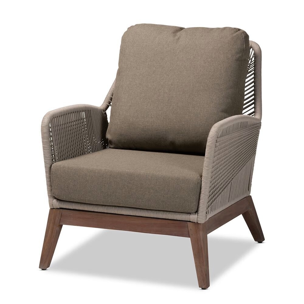 BAXTON STUDIO JENNIFER MID-CENTURY TRANSITIONAL GREY WOVEN ROPE MAHOGANY ACCENT CHAIR