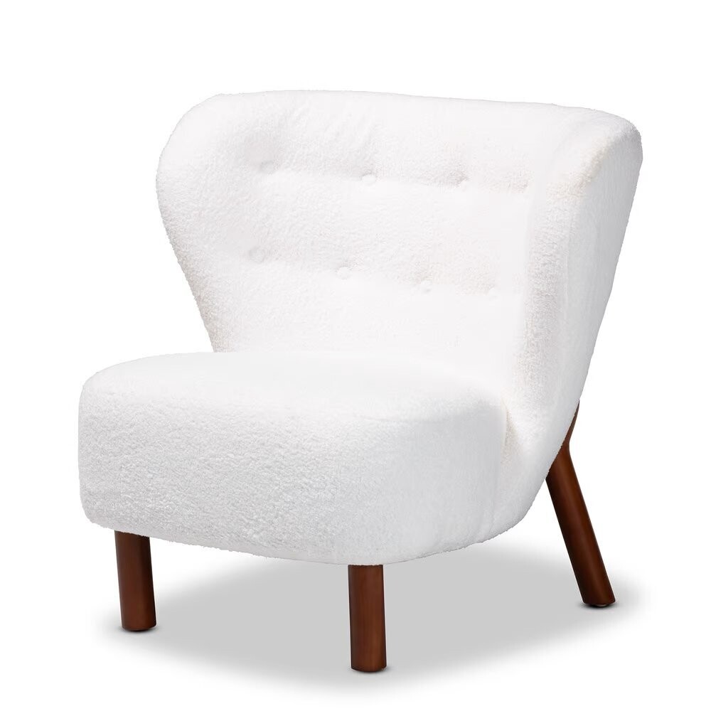 BAXTON STUDIO CABRERA MODERN AND CONTEMPORARY WHITE BOUCLE UPHOLSTERED AND WALNUT BROWN FINISHED WOOD ACCENT CHAIR