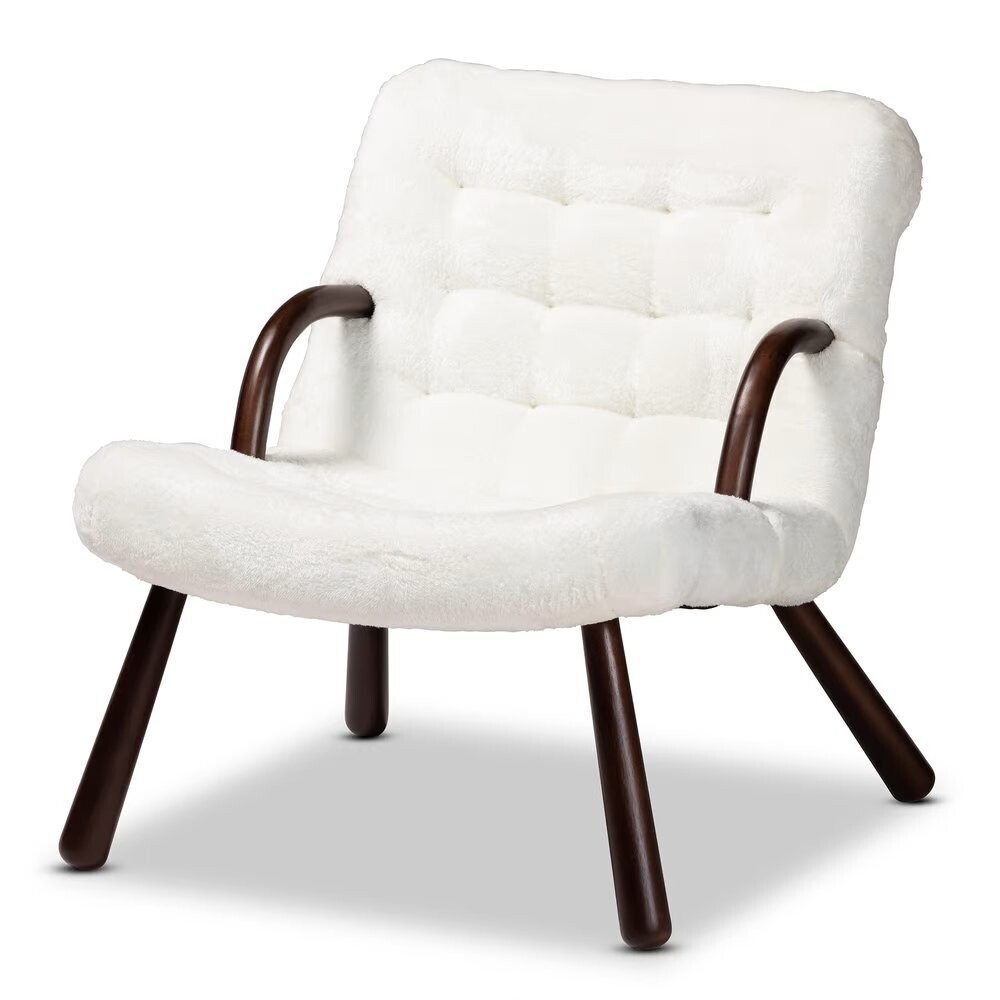 BAXTON STUDIO EISA MODERN AND CONTEMPORARY WHITE SHERPA UPHOLSTERED AND WALNUT BROWN FINISHED WOOD ACCENT CHAIR