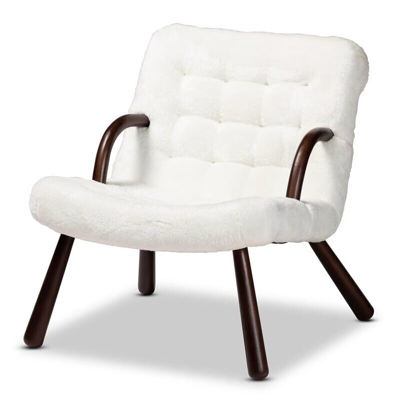 BAXTON STUDIO EISA MODERN AND CONTEMPORARY WHITE SHERPA UPHOLSTERED AND WALNUT BROWN FINISHED WOOD ACCENT CHAIR