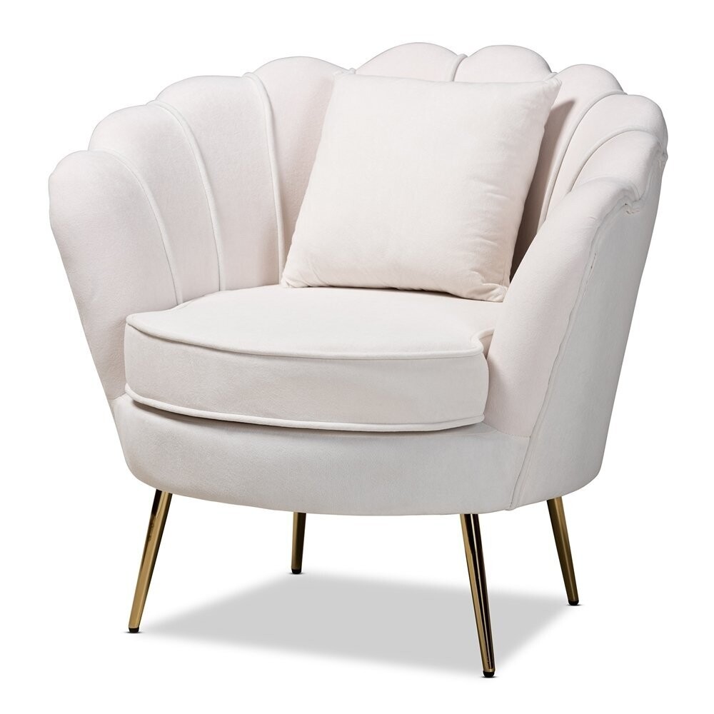 BAXTON STUDIO GARSON GLAM AND LUXE BEIGE VELVET FABRIC UPHOLSTERED AND GOLD METAL FINISHED ACCENT CHAIR