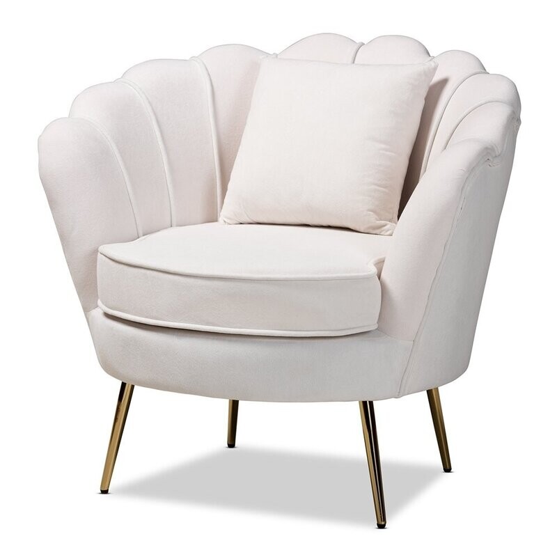 BAXTON STUDIO GARSON GLAM AND LUXE BEIGE VELVET FABRIC UPHOLSTERED AND GOLD METAL FINISHED ACCENT CHAIR