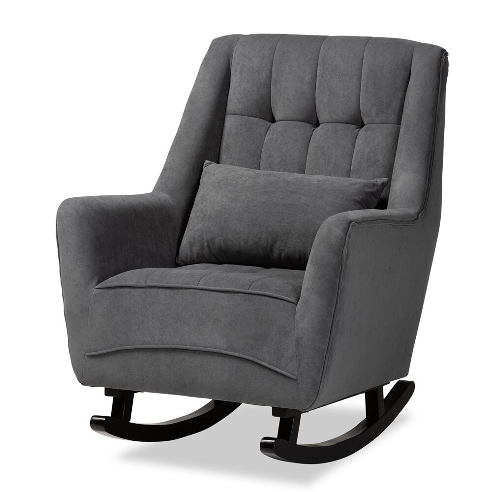 BAXTON STUDIO ELISA MODERN AND CONTEMPORARY GREY FABRIC UPHOLSTERED AND DARK BROWN FINISHED WOOD ROCKING CHAIR