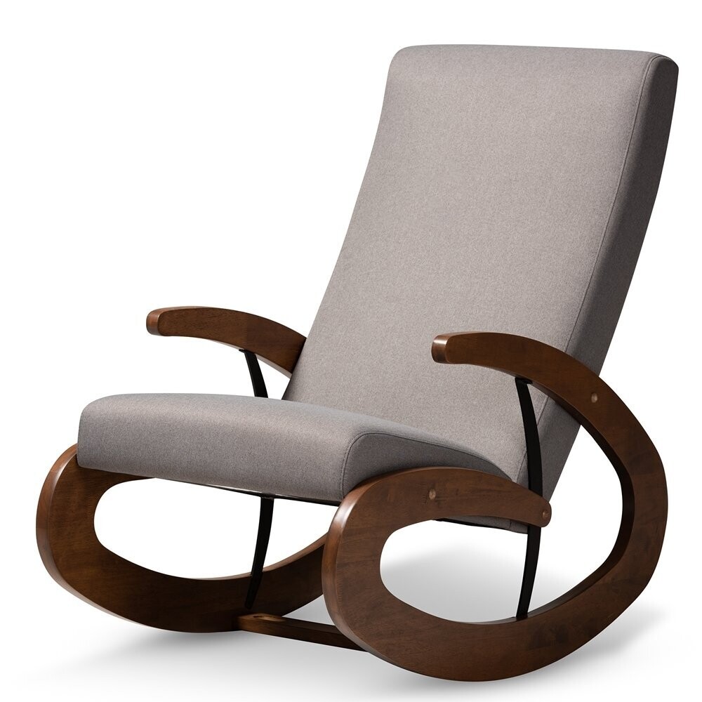 BAXTON STUDIO KAIRA MODERN AND CONTEMPORARY GRAY FABRIC UPHOLSTERED AND WALNUT-FINISHED WOOD ROCKING CHAIR