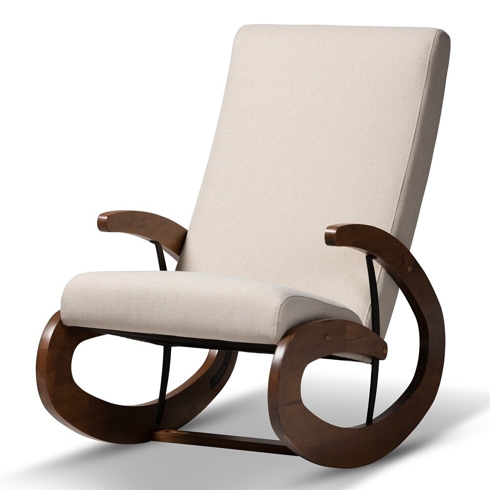 BAXTON STUDIO KAIRA MODERN AND CONTEMPORARY LIGHT BEIGE FABRIC UPHOLSTERED AND WALNUT-FINISHED WOOD ROCKING CHAIR