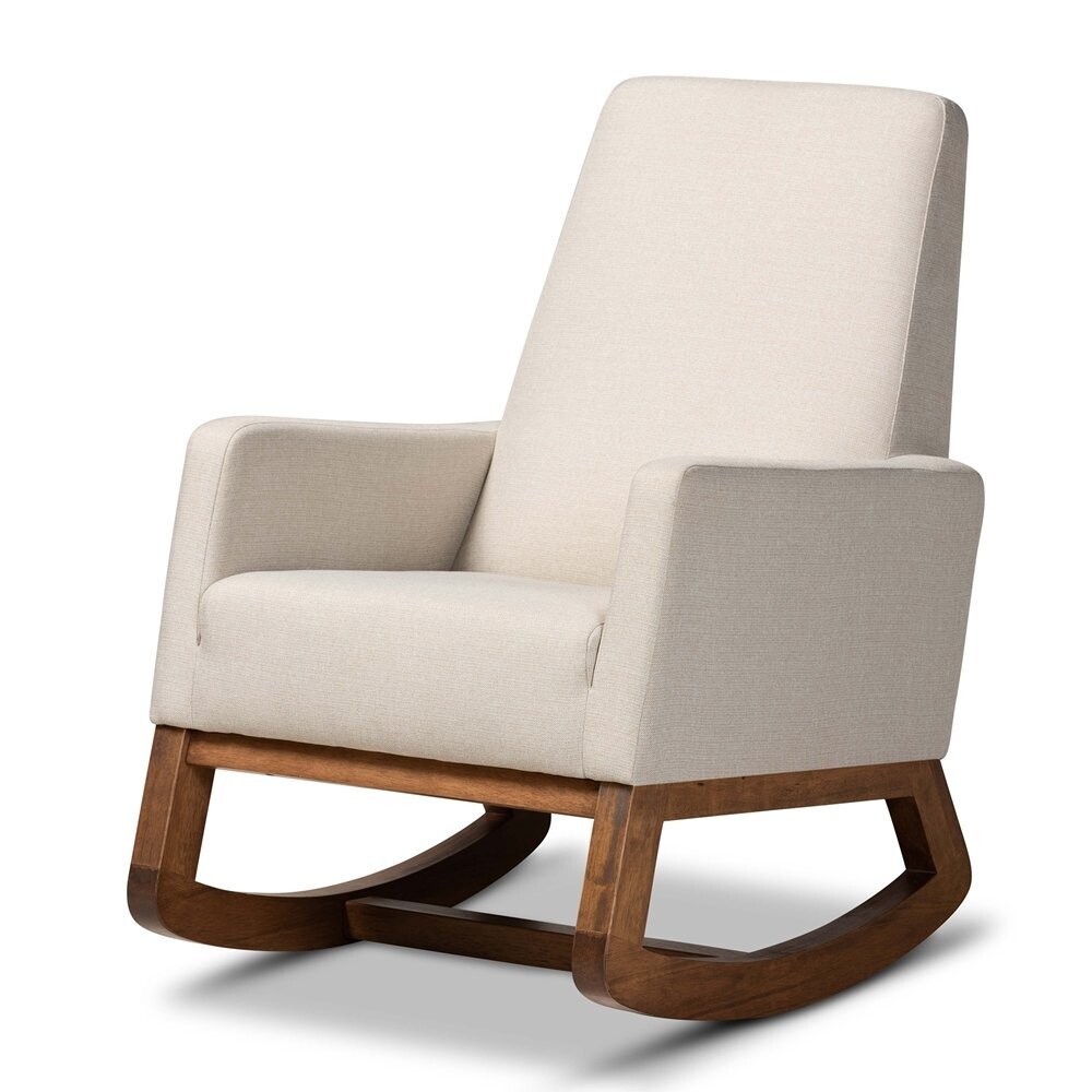 BAXTON STUDIO YASHIYA MID-CENTURY RETRO MODERN LIGHT BEIGE FABRIC UPHOLSTERED ROCKING CHAIR