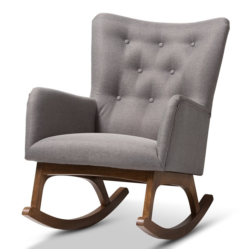BAXTON STUDIO WALDMANN MID-CENTURY MODERN GREY FABRIC UPHOLSTERED ROCKING CHAIR