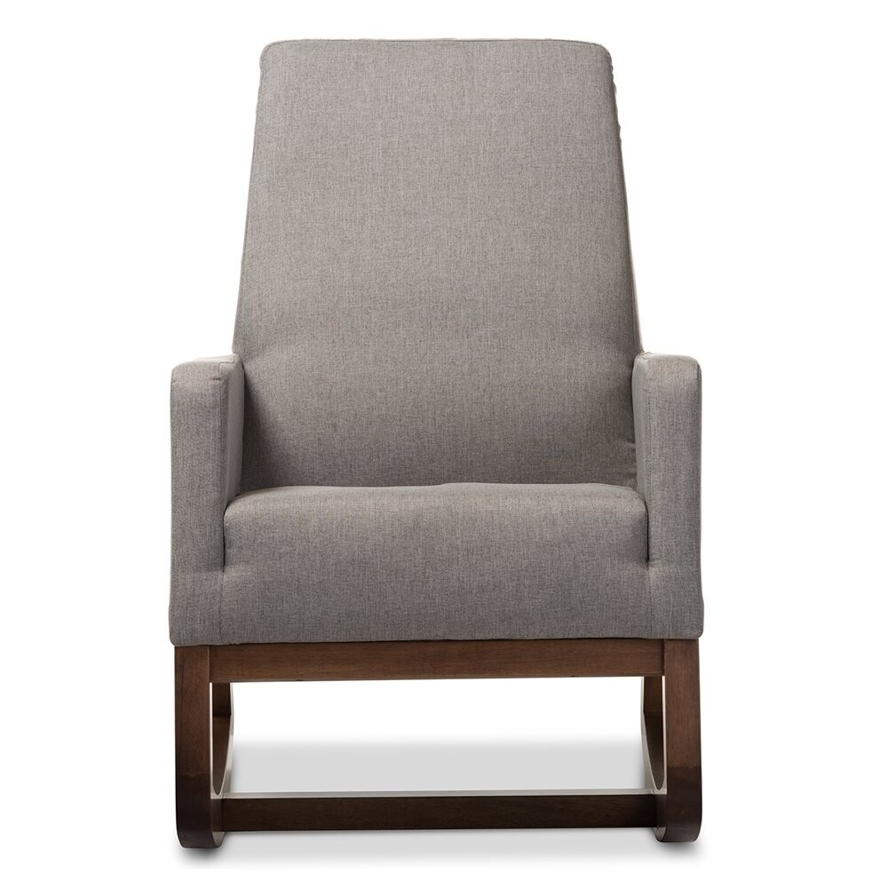 BAXTON STUDIO YASHIYA MID-CENTURY RETRO MODERN GREY FABRIC UPHOLSTERED ROCKING CHAIR
