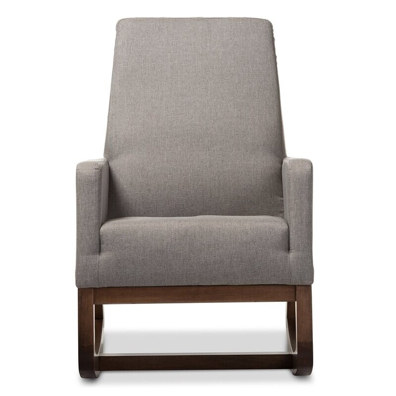 BAXTON STUDIO YASHIYA MID-CENTURY RETRO MODERN GREY FABRIC UPHOLSTERED ROCKING CHAIR